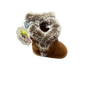 First Steps Brown Faux Fur Baby Booties size 1